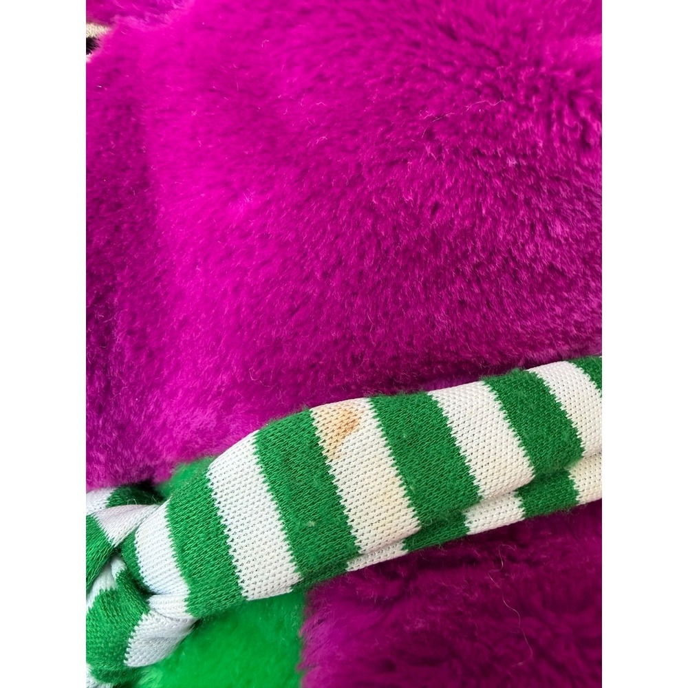 Barney The Dinosaur Vintage 18" Purple  Plush With Green And White Striped Scarf - Picture 3 of 8